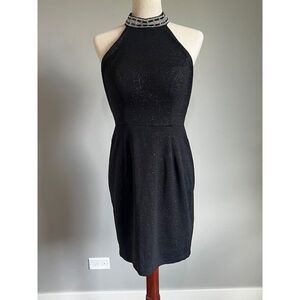 City Triangle Black Sparkle Halter Dress Jeweled Collar T Back Mini Size 9